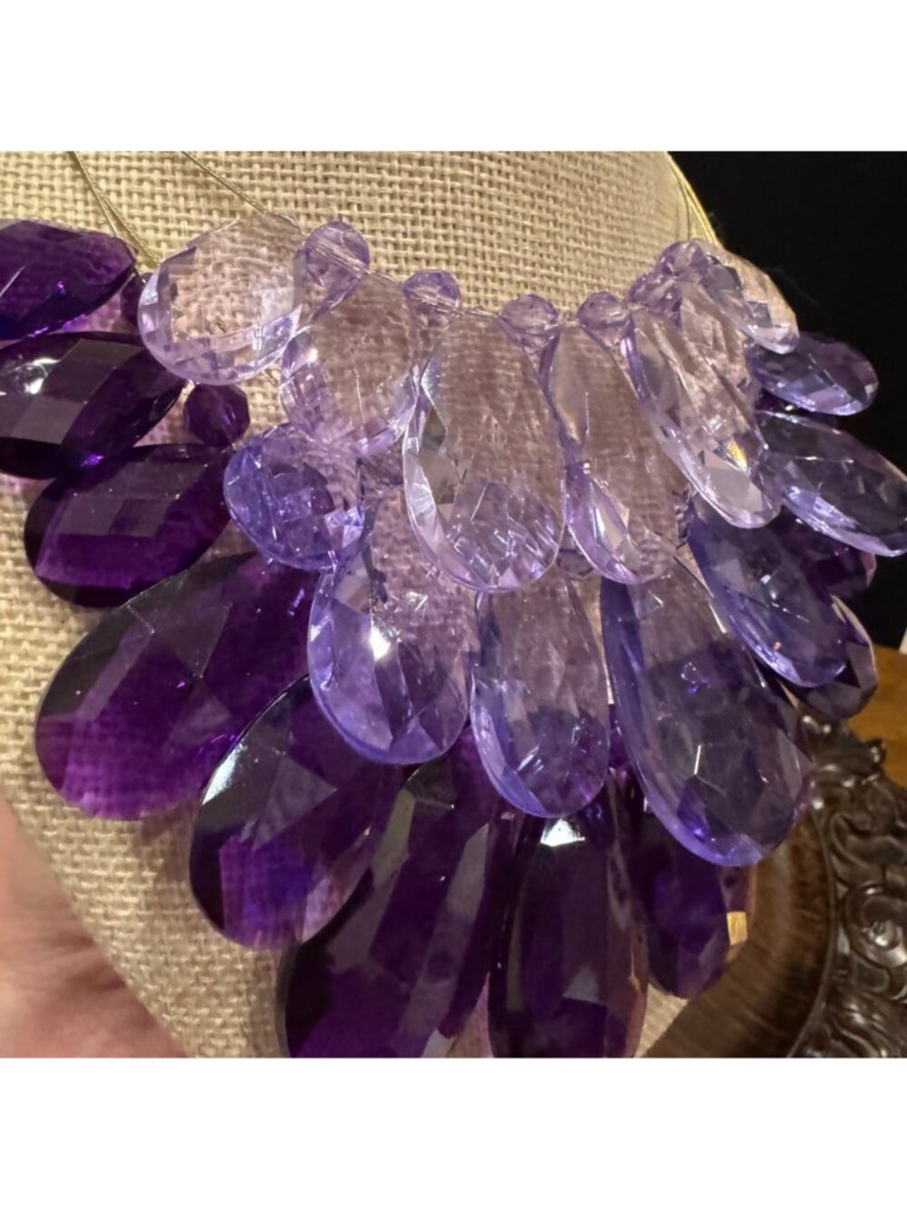 Joan Rivers Ombré Faceted Teardrop Bib Necklace Purple & Lavender Statement Jewe - Picture 4 of 9